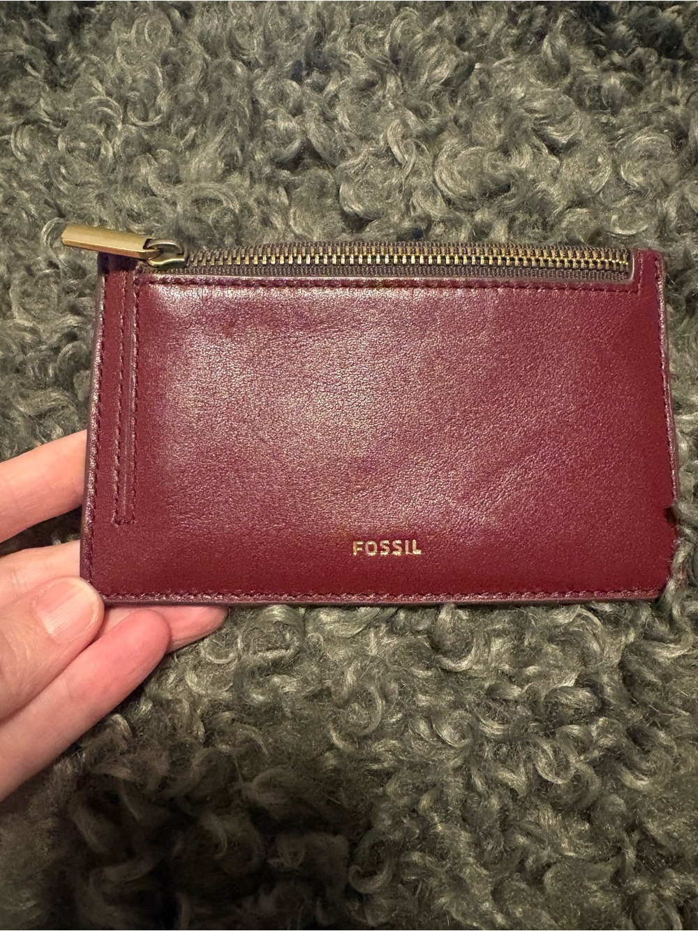 Fossil Wine Red Leather Zip Card Wallet
